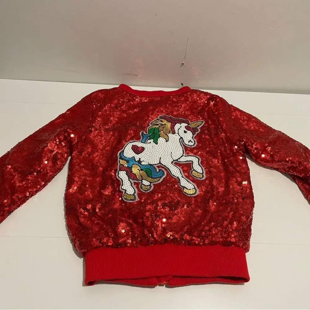 ANATA Girl Unicorn Sequin Jacket Girl's Large Bomber Jacket Zipper Coat Outwear